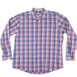 Southern Tide Button Up Shirt Mens Large Pink Blue Plaid